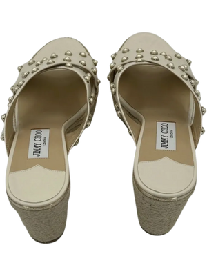 Jimmy Choo Dovina Studded Creamy White Wedge Sandals *NEW*