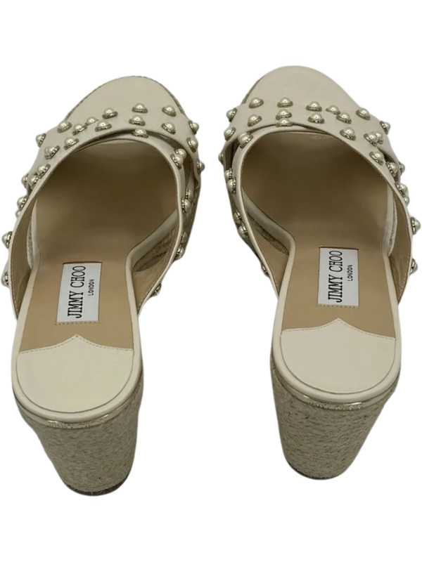 Jimmy Choo Dovina Studded Creamy White Wedge Sandals *NEW*