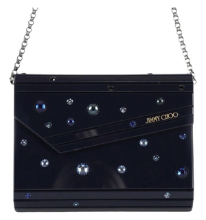 JIMMY CHOO Candy Crystal Chain Clutch Midnight Blue