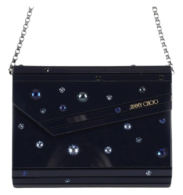 JIMMY CHOO Candy Crystal Chain Clutch Midnight Blue