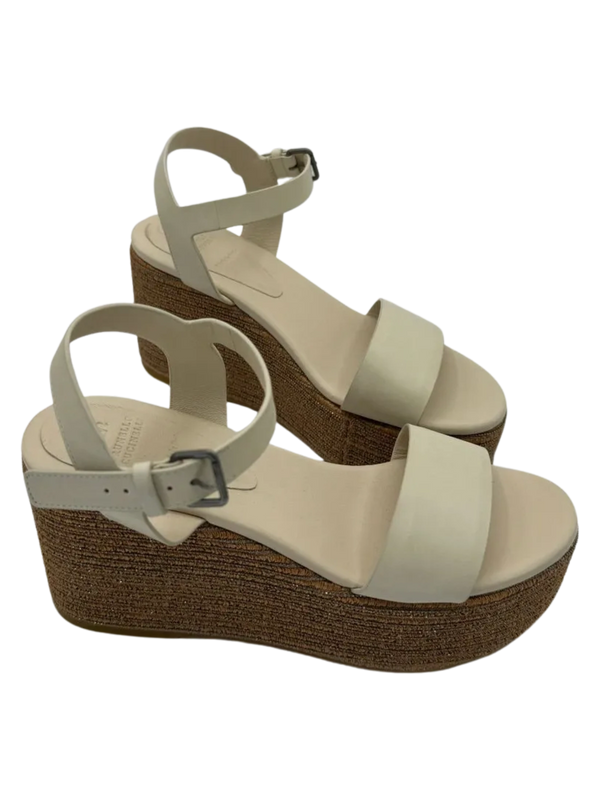 Brunello Cucinelli Stripe Platform Leather Wedge Sandals *NEW*