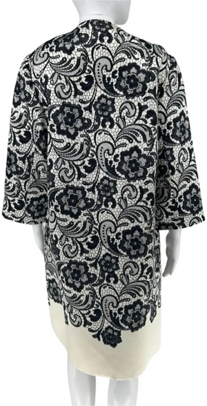Dolce & Gabbana  Black and White Lace Print on Creamy Duchess Satin, Evening Topper/Coat/Jacket.