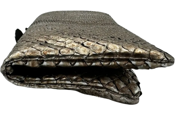 Chanel Camellia Python Fold Over Clutch