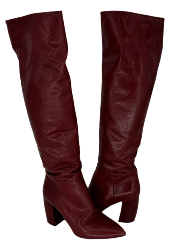 Prada burgundy leather Cuban slouchy slip-on boots - Size 39