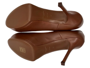 YSL Cognac Leather Tribtoo Platform Heels - NEW