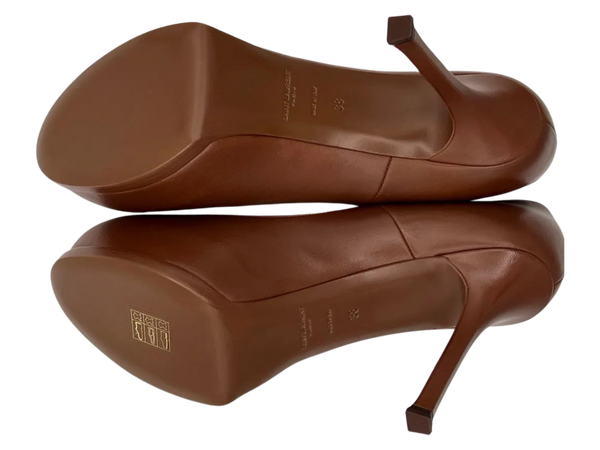 YSL Cognac Leather Tribtoo Platform Heels - NEW