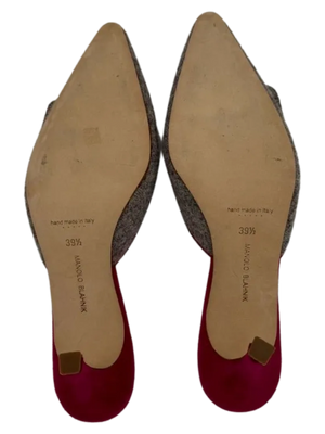 Manolo Blahnik Maysale 70MM Grey Tweed Mules
