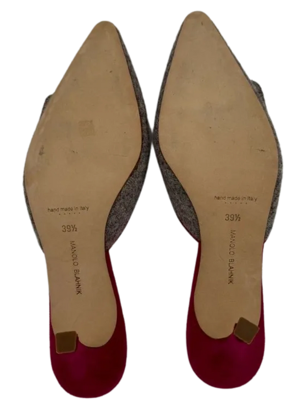 Manolo Blahnik Maysale 70MM Grey Tweed Mules