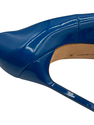 Manolo Blahnik Blue Patent Leather BB Pointed Toe Pumps - Size 39