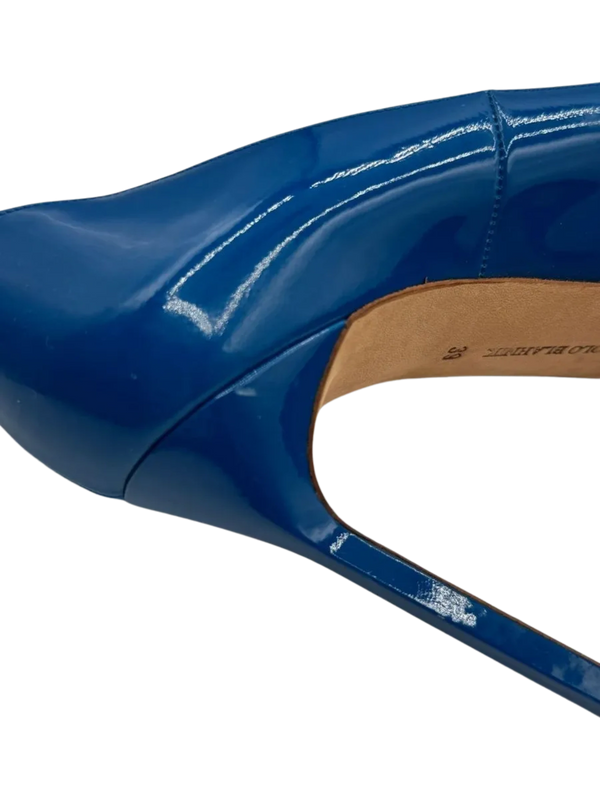 Manolo Blahnik Blue Patent Leather BB Pointed Toe Pumps - Size 39