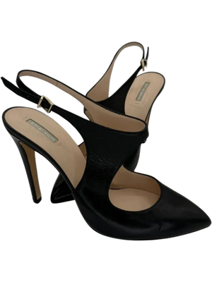 Giorgio Armani Black Leather Slingbacks - Size 39.5