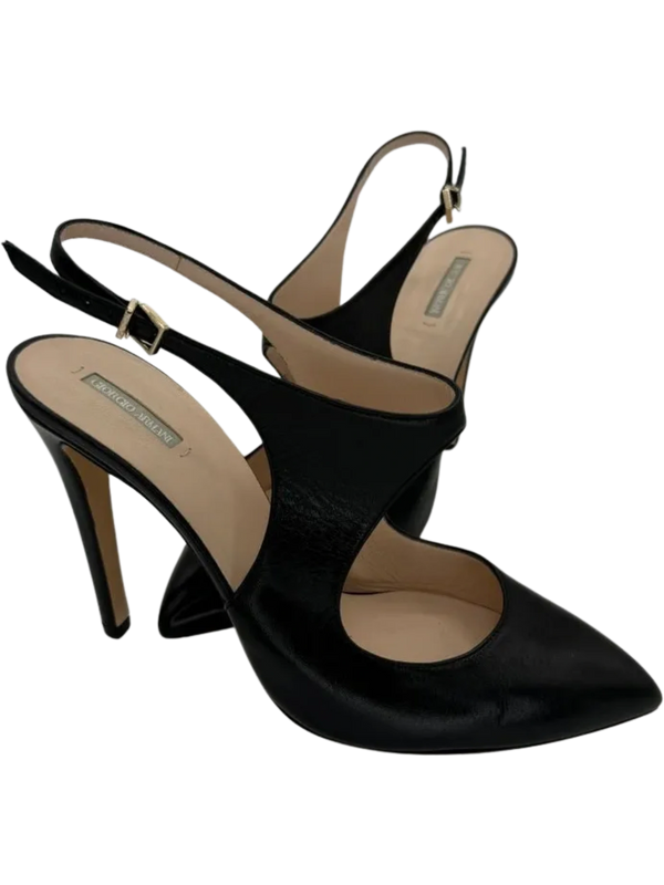 Giorgio Armani Black Leather Slingbacks - Size 39.5