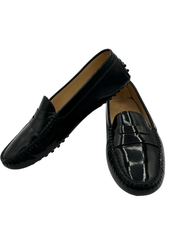 TODS Gommino Black Patent Leather Driving Loafers