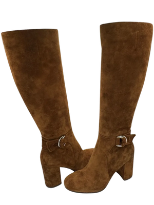 Gianvito Rossi $1200 Rust Suede Knee High Buckle Boots 39/9 - NEW
