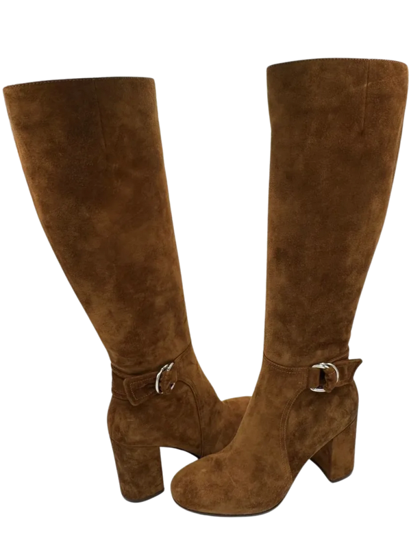 Gianvito Rossi $1200 Rust Suede Knee High Buckle Boots 39/9 - NEW