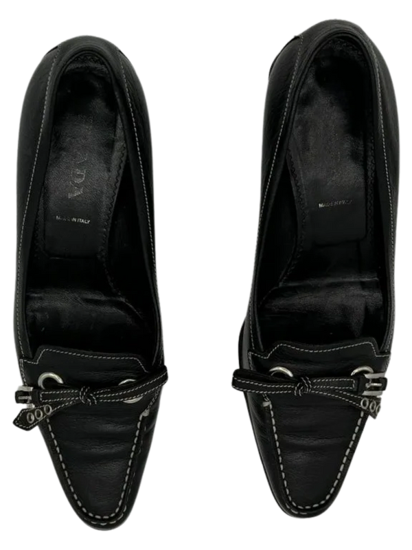 Prada Bow & Buckle Stitched Kitten Heels - Prada
