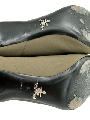 Prada Tessuto Tech Women's Green Kitten Heel Stiletto