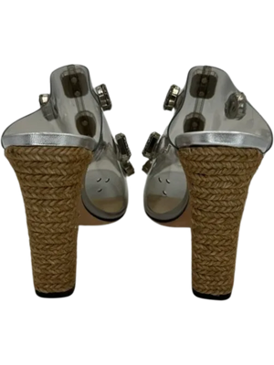 Jimmy Choo "Ling" Jeweled Plexi Slide Sandal with Rope Heel