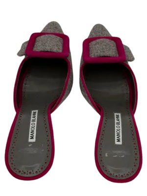 Manolo Blahnik Maysale 70MM Grey Tweed Mules