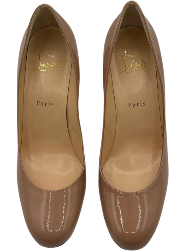 Christian Louboutin Patent Gena 85 Pumps Nude *NEW*