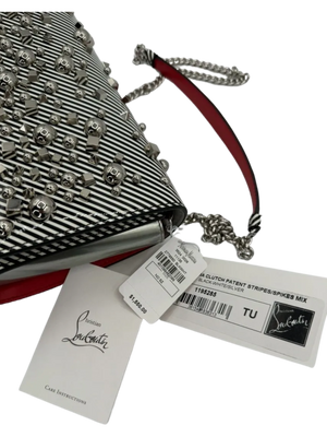 CHRISTIAN LOUBOUTIN Patent Striped Spikes Paloma Clutch BRAND NEW