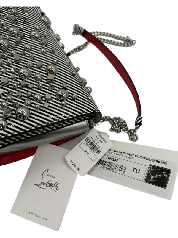 CHRISTIAN LOUBOUTIN Patent Striped Spikes Paloma Clutch BRAND NEW