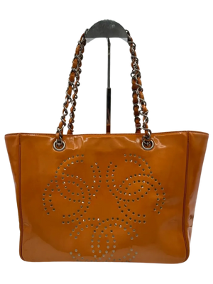 CHANEL Triple Coco Orange Patent Leather Chain Tote Bag