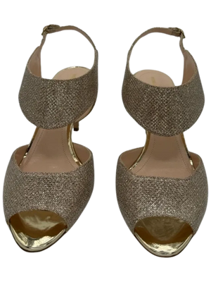 Nicholas Kirkwood Metallic Beige Glitter Fabric Ankle Strap Sandalsn *NEW*