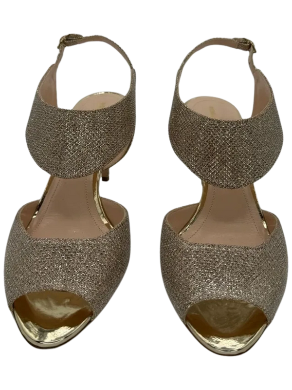 Nicholas Kirkwood Metallic Beige Glitter Fabric Ankle Strap Sandalsn *NEW*