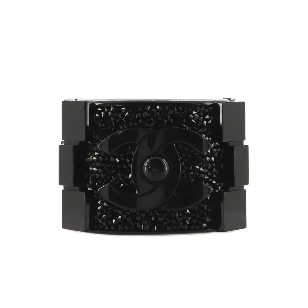 Chanel Black Resin & Crystal CC Boy Brick Cuff Bracelet