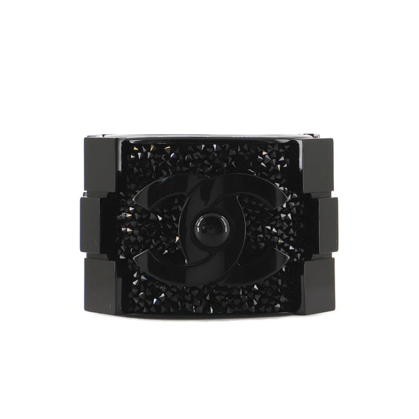 Chanel Black Resin & Crystal CC Boy Brick Cuff Bracelet