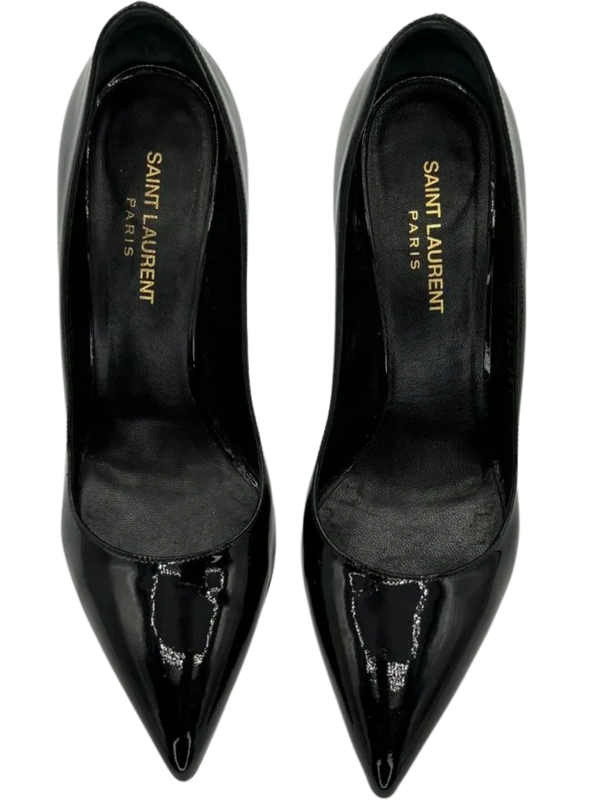Saint Laurent Black Patent Leather Pointed Toe Pumps - Sz 38.5