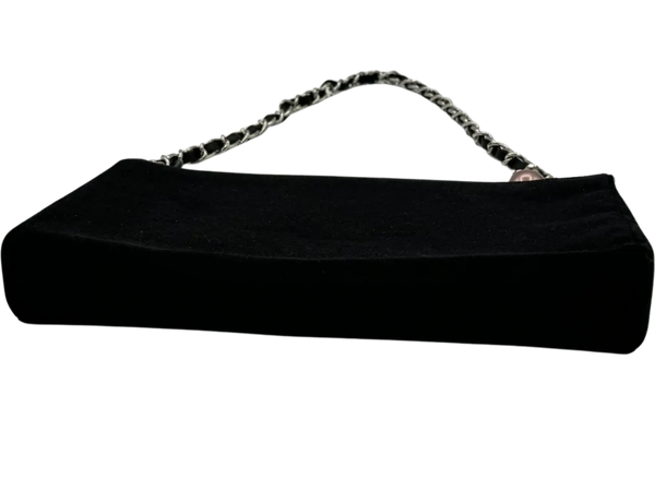 Chanel Black Satin Baguette Pochette Beaded Shoulder Bag