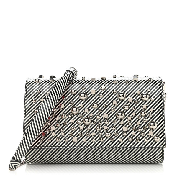 CHRISTIAN LOUBOUTIN Patent Striped Spikes Paloma Clutch BRAND NEW