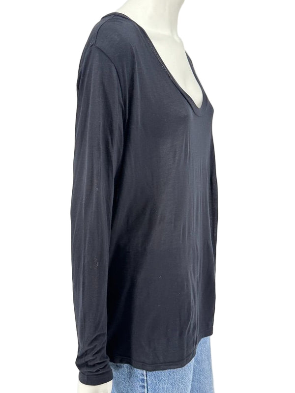 L’Agence Black Long Sleeve Scoop Neck Top – Size L