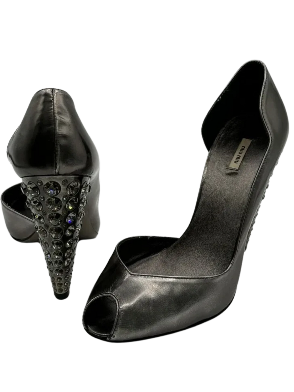 Miu Miu Lame Jeweled Heels