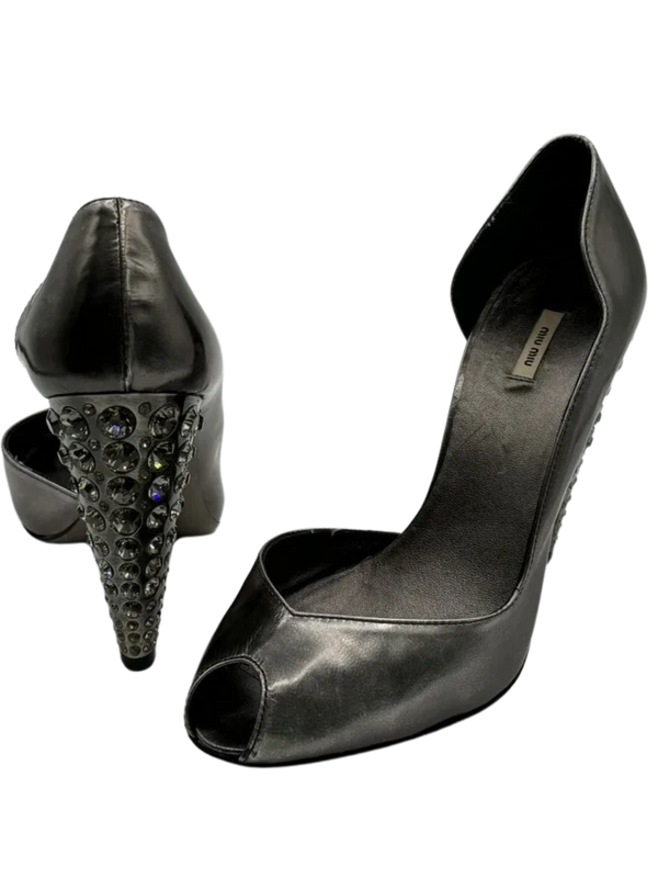 Miu Miu Lame Jeweled Heels