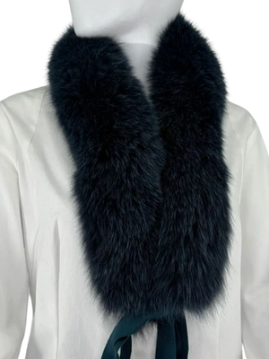 Lanvin Teal Fox Wrap Collar With Grosgrain Ribbon Tie
