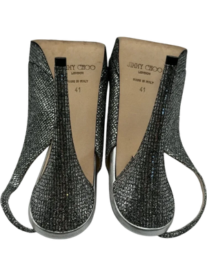 Jimmy Choo Silver Glitter Crystal Embellished Ankle Strap Platform Sandal