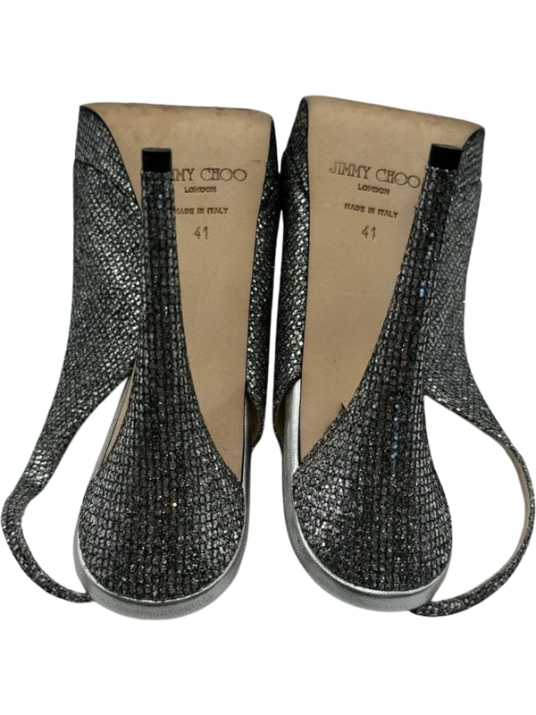 Jimmy Choo Silver Glitter Crystal Embellished Ankle Strap Platform Sandal