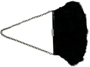 FENDI Mini Baguette Black Fur and Rhinestone/Silver Hardware