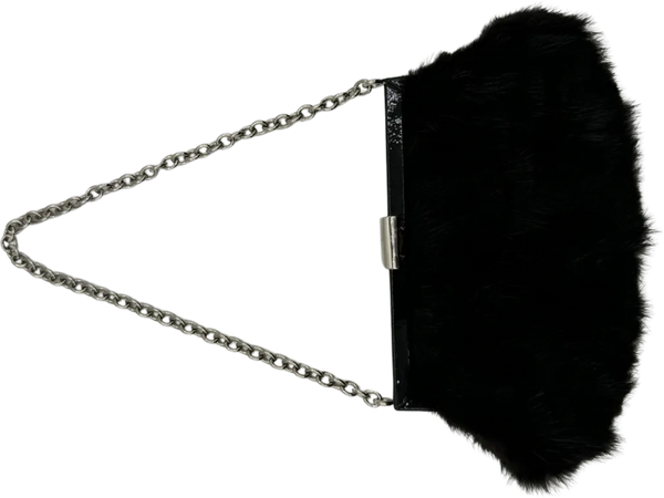 FENDI Mini Baguette Black Fur and Rhinestone/Silver Hardware