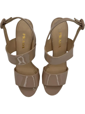 Prada Beige Patent Block Heel Sandal *NEW*