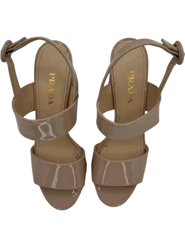 Prada Beige Patent Block Heel Sandal *NEW*