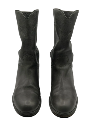 Chanel Grey Leather Mid Calf Boots
