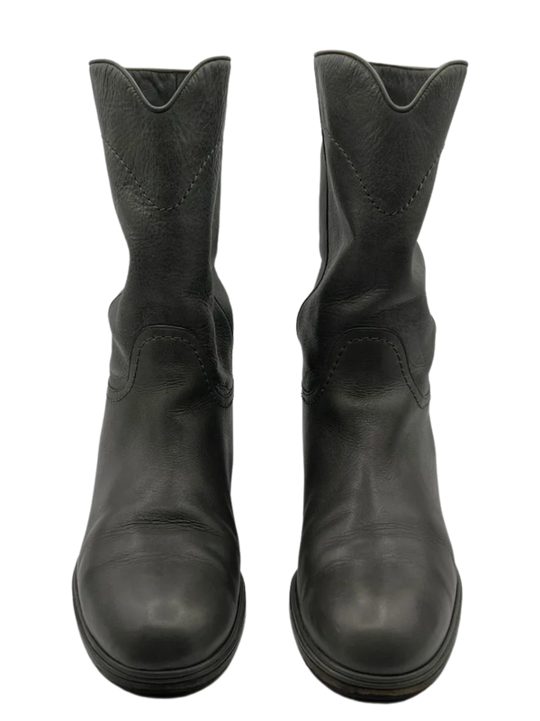 Chanel Grey Leather Mid Calf Boots