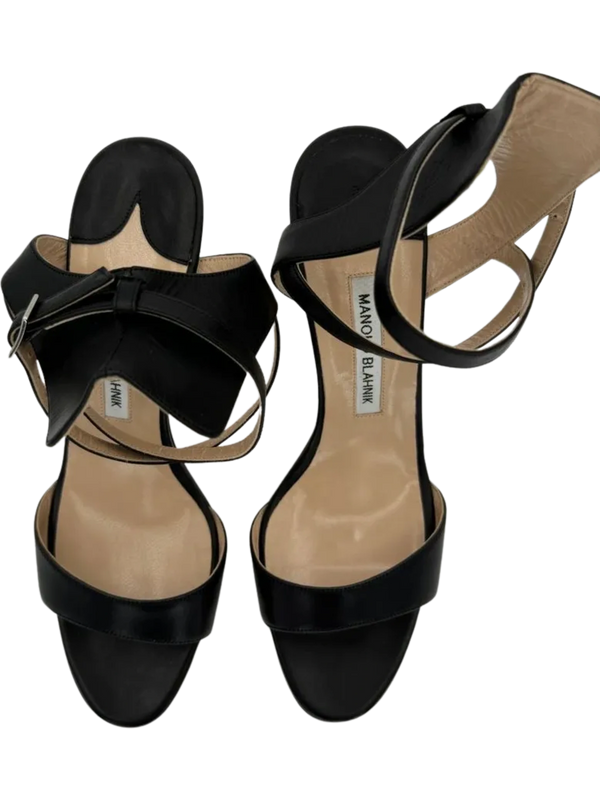 Manolo Blahnik Convu Vachetta Ankle-Cuff Sandal