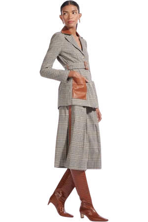 Staud Paprika Belted Plaid Suit