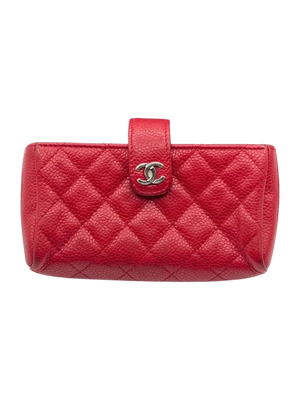 Chanel Red Quilted Leather CC Pouch
