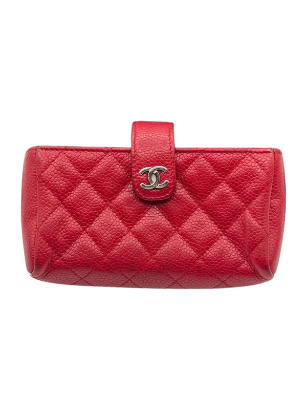 Chanel Red Quilted Leather CC Pouch